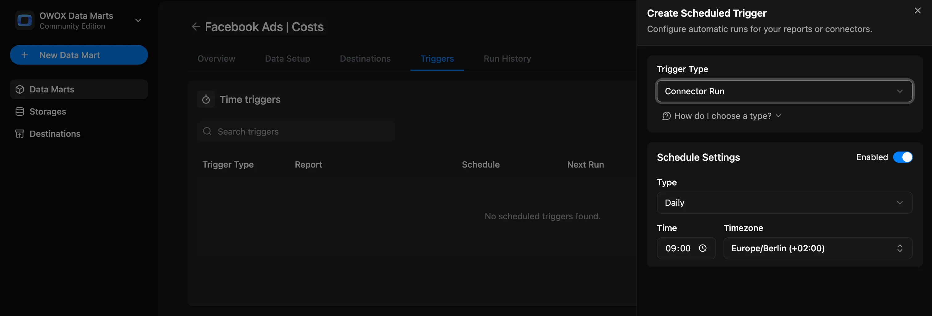 Connector Trigger Setup Screenshot