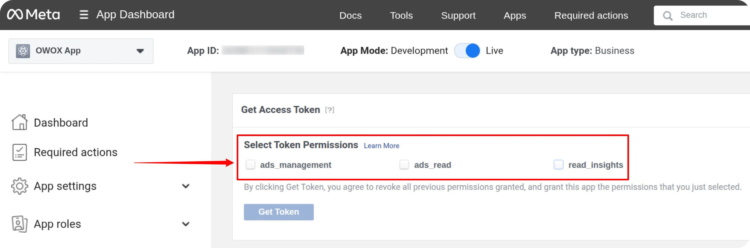 Facebook permissions granting