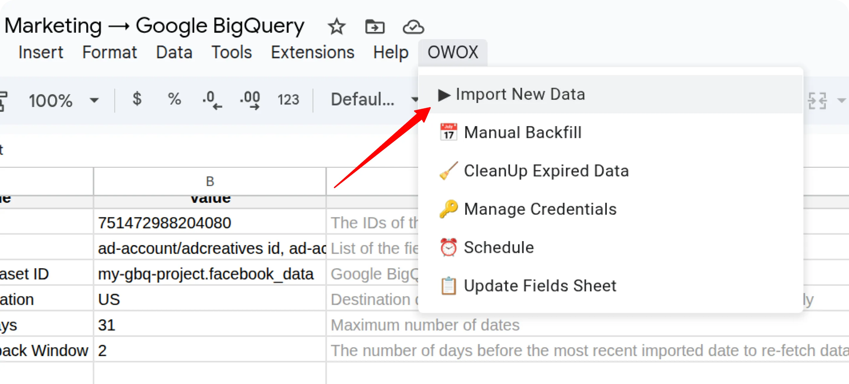 Facebook Import New Data