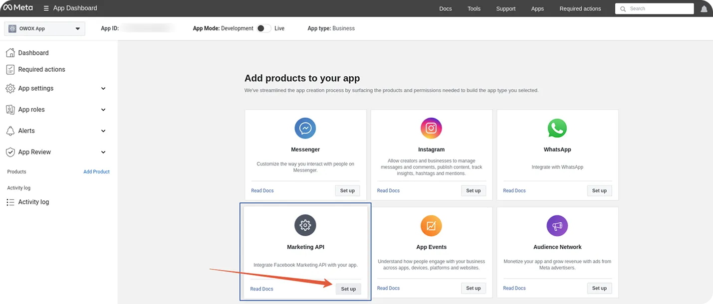 Facebook Marketing API set up