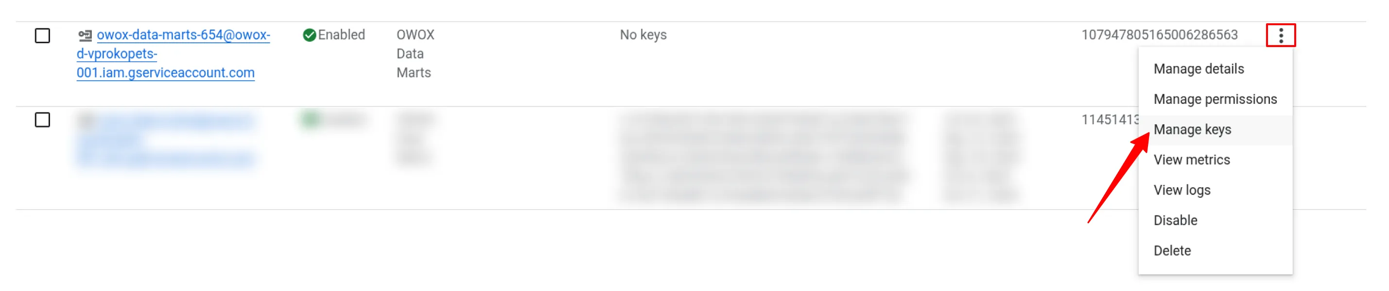 Google Ads Add service account keys