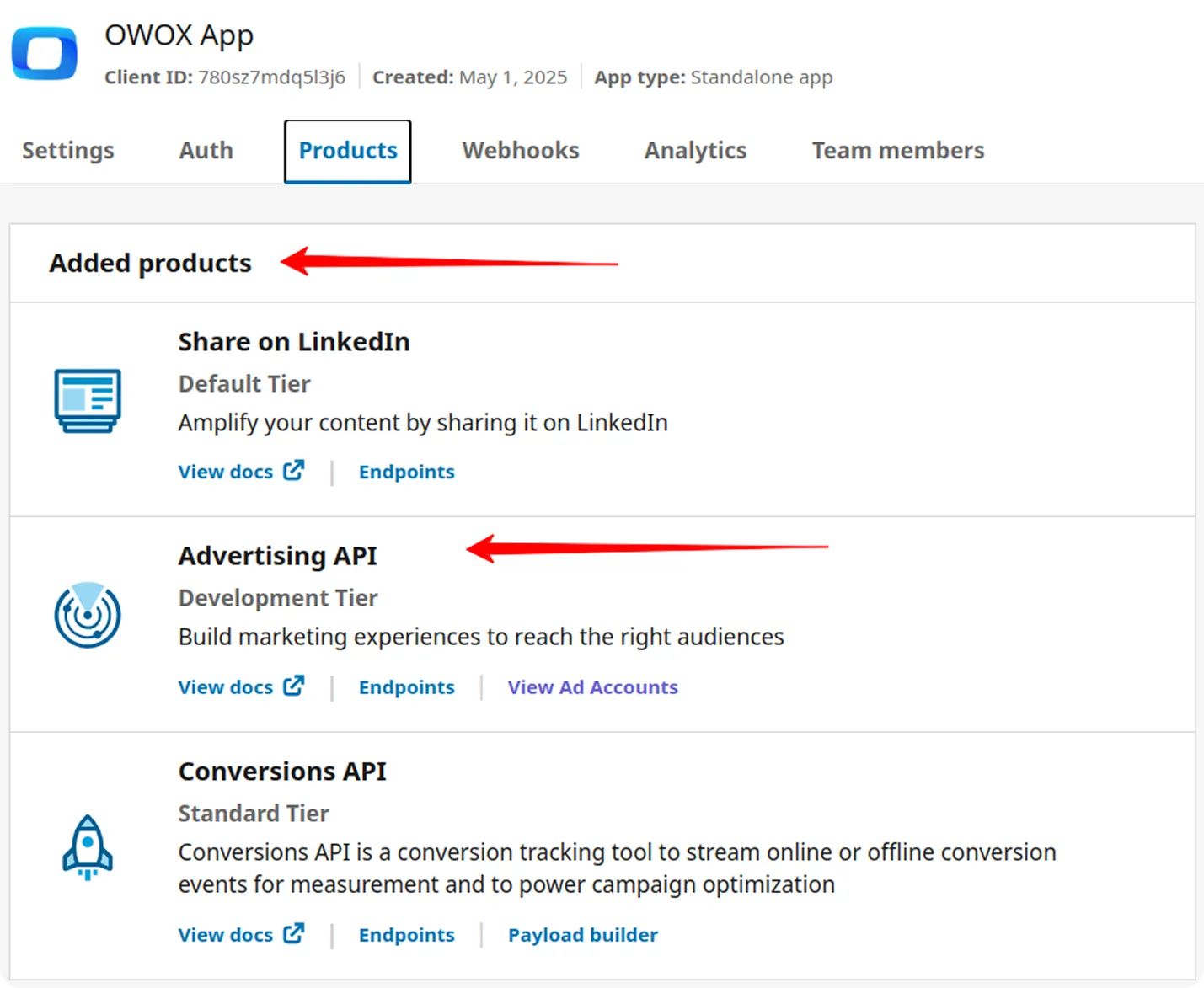 LinkedIn Adv API added