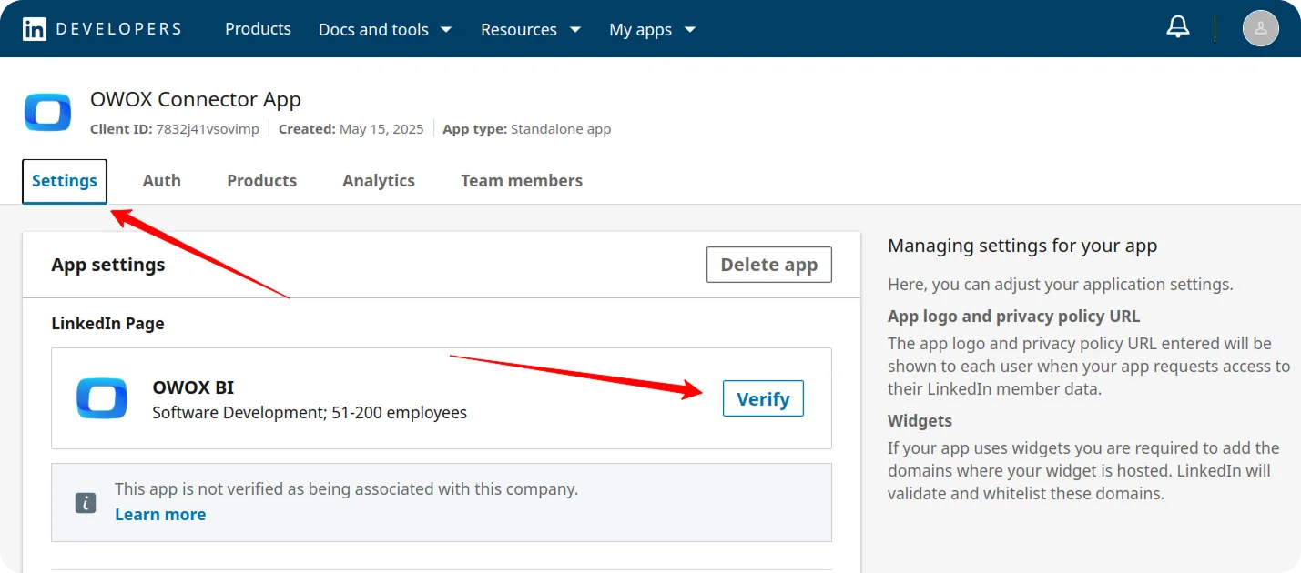 LinkedIn app verifying