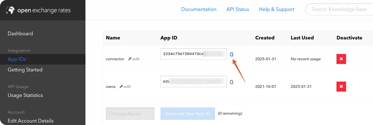 Open Exchange Rates Copy ID